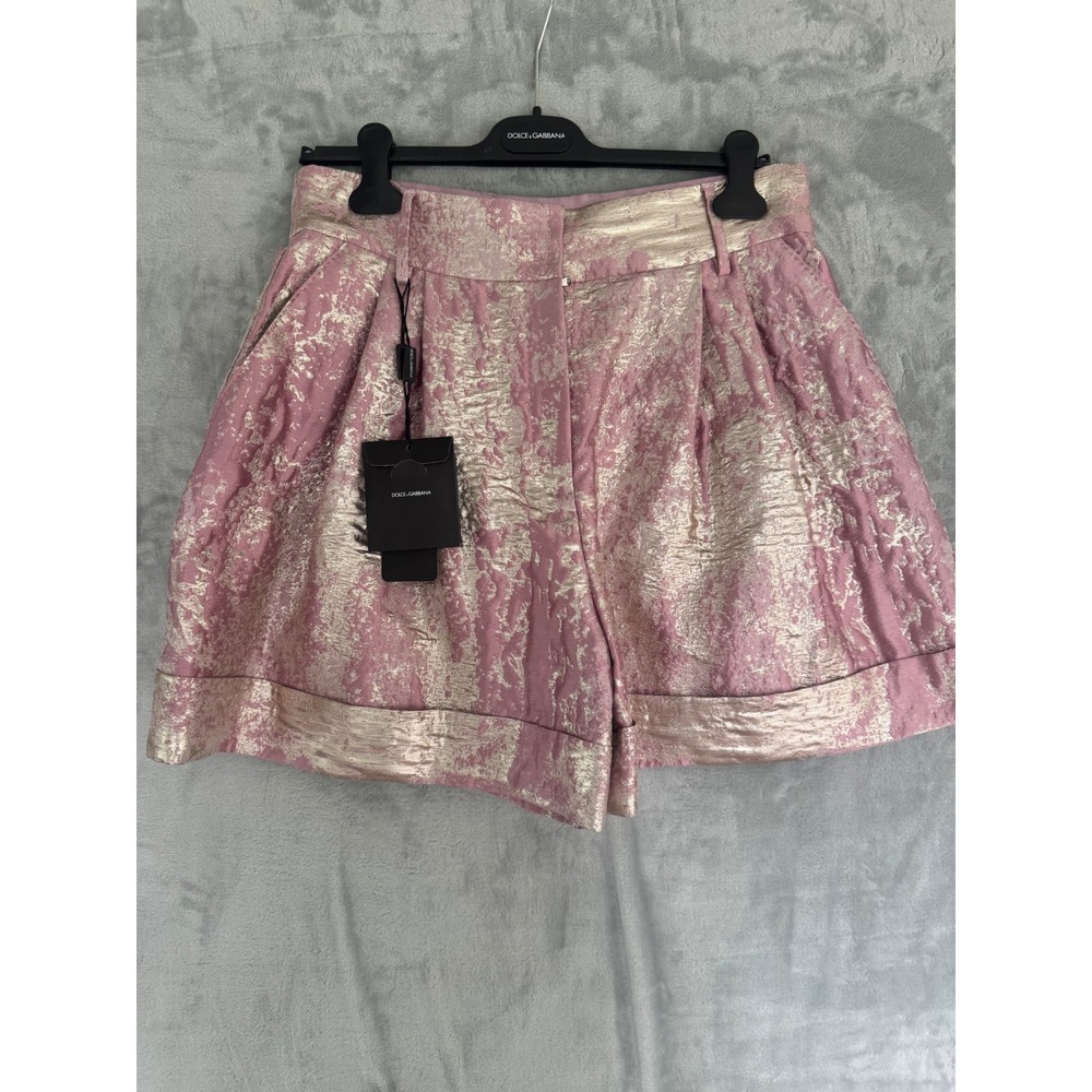 NWT Dolce & Gabbana Pink Metallic Jacquard Pleated Shorts IT 46 US 10 MSRP $970
